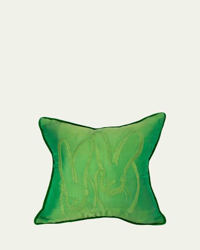 Embroidered Silk & Velvet Bunny Pillow, 18"